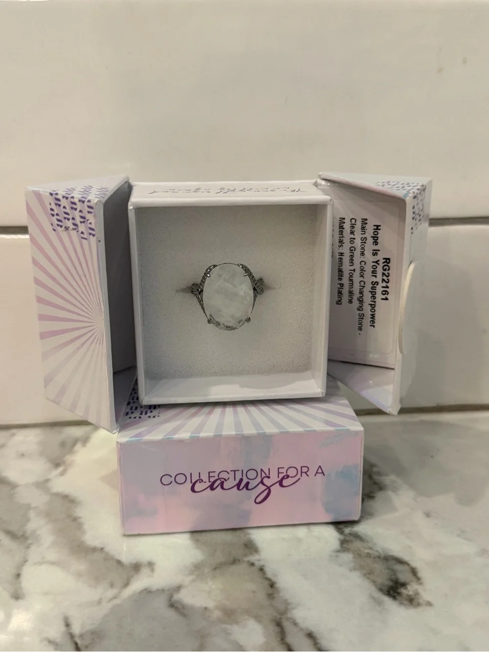 Collection for a Cause Moonstone-Style Silver Ring - White